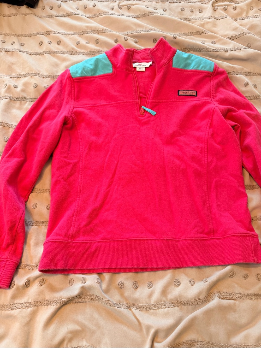Vineyard Vines Hot Pink Quarter-Zip Pullover with Turquoise Accents